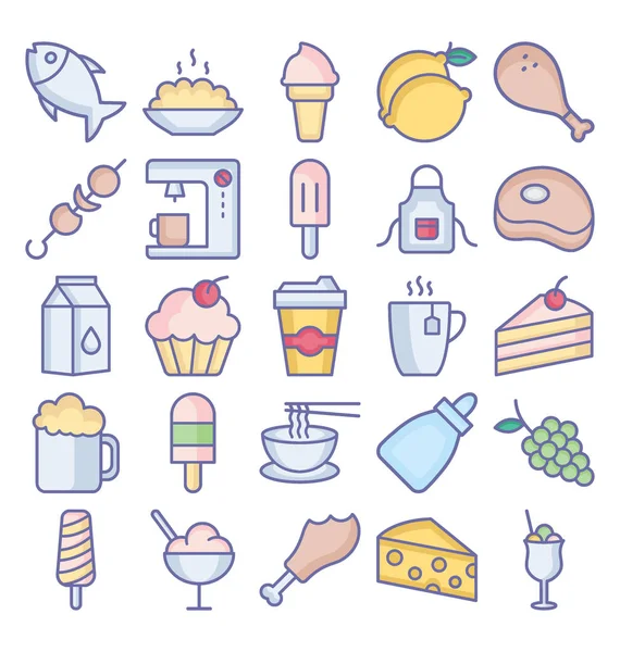 Conjunto Iconos Vectores Aislados Alimentos Que Pueden Modificar Editar Fácilmente — Vector de stock