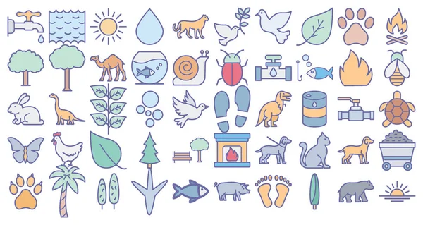 Conjunto Iconos Vectoriales Aislados Naturaleza Vida Silvestre Que Puede Modificar — Archivo Imágenes Vectoriales