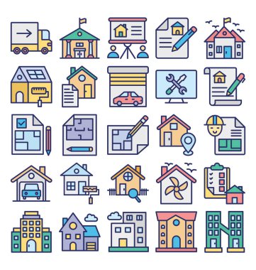 Emlak Emlak ve Hukuk Yalıtılmış Vektör Simgeleri kolayca değiştirebilirsiniz veya değiştirebilirsiniz