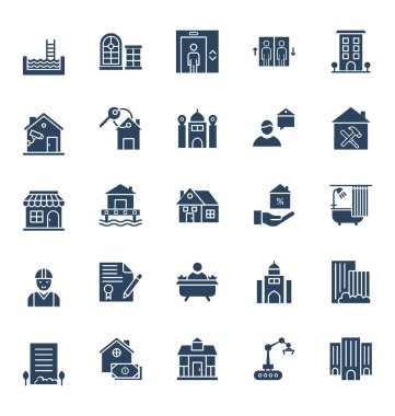 Emlak Emlak ve Hukuk Yalıtılmış Vektör Simgeleri kolayca değiştirebilirsiniz veya değiştirebilirsiniz