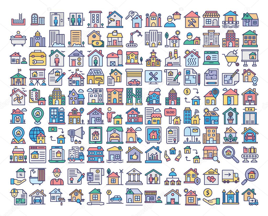 Estate Property and Law Isolated Vector Icons Set that can easily modify or edit