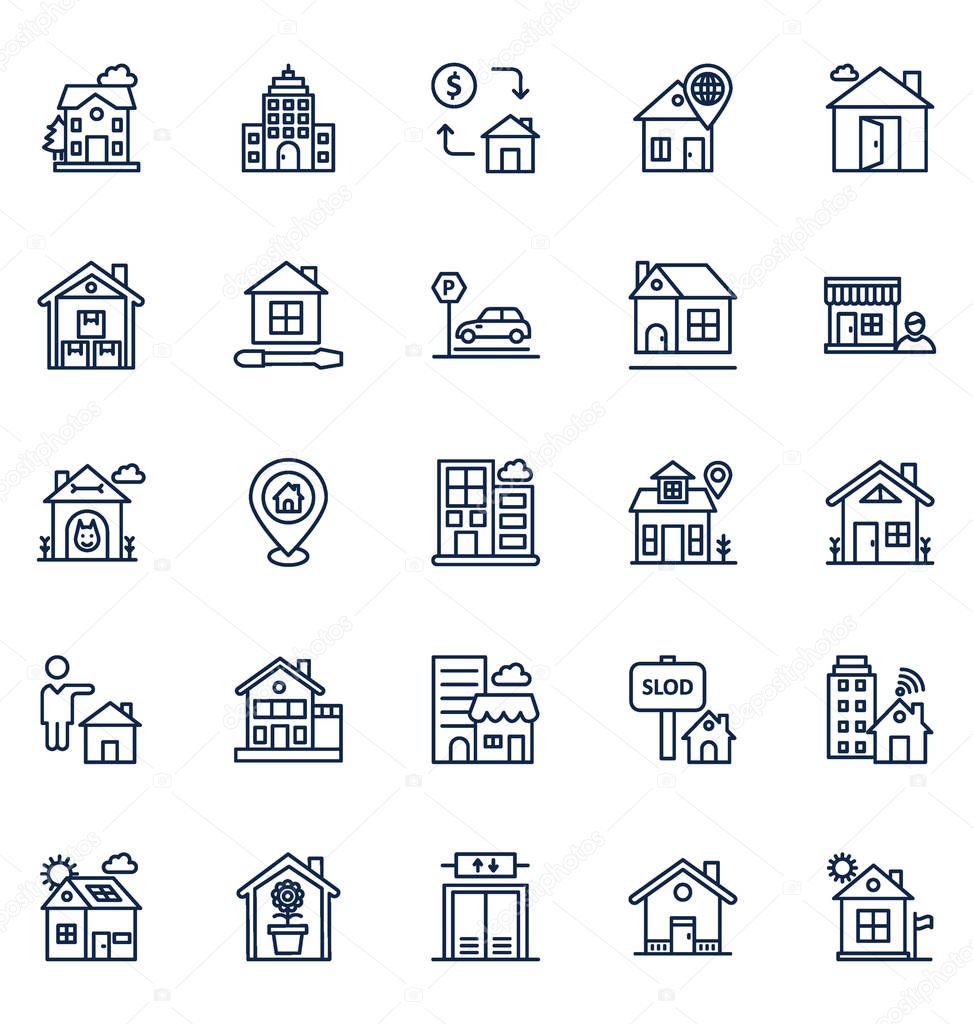 Estate Property and Law Isolated Vector Icons Set that can easily modify or edit