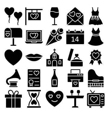 Aşk, Romantizm ve Düğün Vektör simgeleri kolayca değiştirilebilir veya edebilirsiniz ayarlayın