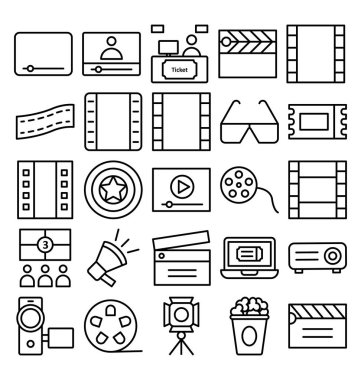Kolayca değiştirilebilen veya değiştirilebilen Cinema Vector simgeleri ayarlandı