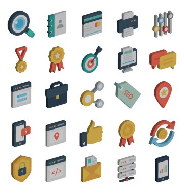 Kolayca değiştirilebilen veya değiştirilebilen Web Tasarım ve Geliştirme İzole Vektör Simgeleri Seti