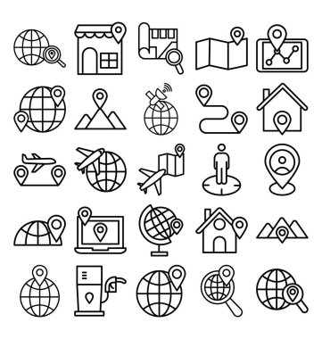 Kolayca değiştirebilen veya değiştirebilen Harita ve Gezinme İzole Vektör Simgeleri kümesi