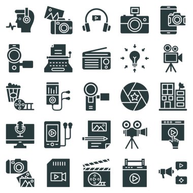 Kolayca değiştirebilen veya değiştirebilen Video Shoot & Production Vector Icon seti