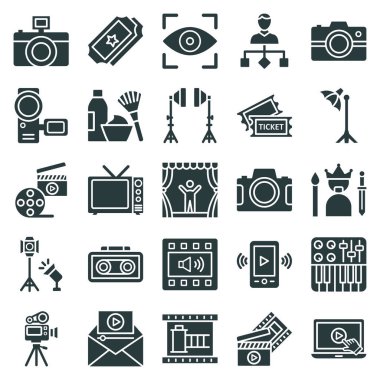 Kolayca değiştirebilen veya değiştirebilen Video Shoot & Production Vector Icon seti