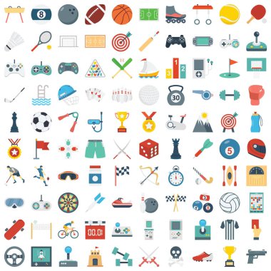 Spor ve Oyunlar İzole Edilmiş Vektör Simgeleri her bir simge kolayca değiştirilebilir veya düzenlenebilir
