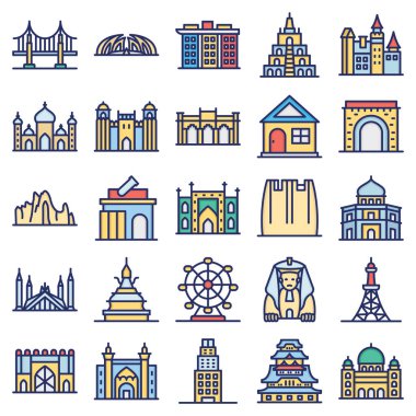 World Landmarks Isolated Vector Icons Set that can easily modify or edit clipart