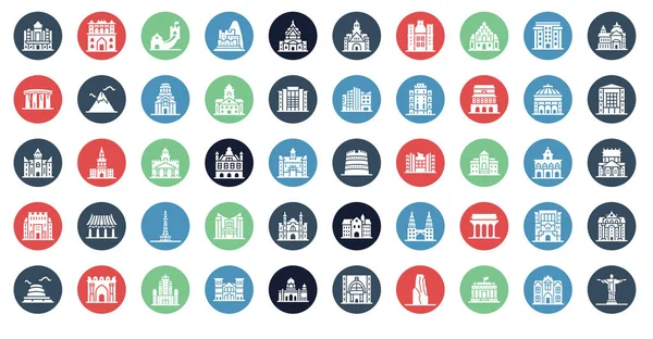 Conjunto Iconos Vectoriales Aislados World Landmarks Que Puede Modificar Editar — Archivo Imágenes Vectoriales