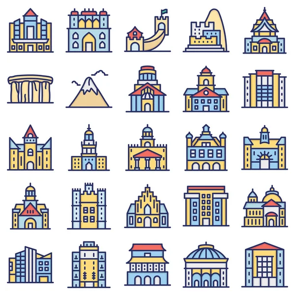 Conjunto Iconos Vectoriales Aislados World Landmarks Que Puede Modificar Editar — Archivo Imágenes Vectoriales