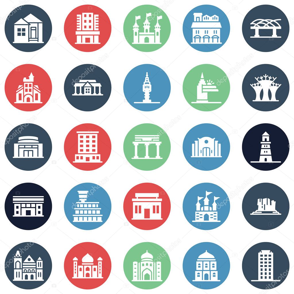 World Landmarks Isolated Vector Icons Set that can easily modify or edit
