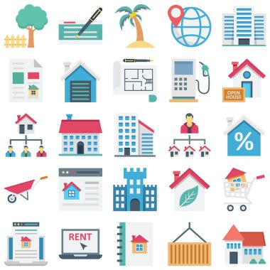 Gayrimenkul Isometric Renk Vektörü simgeleri Her bir simge kolayca değiştirilebilir ya da düzenlenebilir