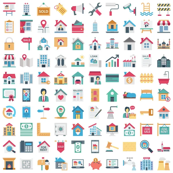 Real Estate Isometric Color Vector Icons Set Every Single Icon — Stock Vector