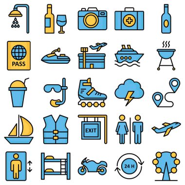 Seyahat Oluşturulmuş Vektör Simgelerini ayarla Her bir simge kolayca değiştirilebilir ya da düzenlenebilir