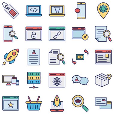 Web ve SEO Vektör simgeleri her bir simge kolayca değiştirilebilir veya düzenlenebilir. 