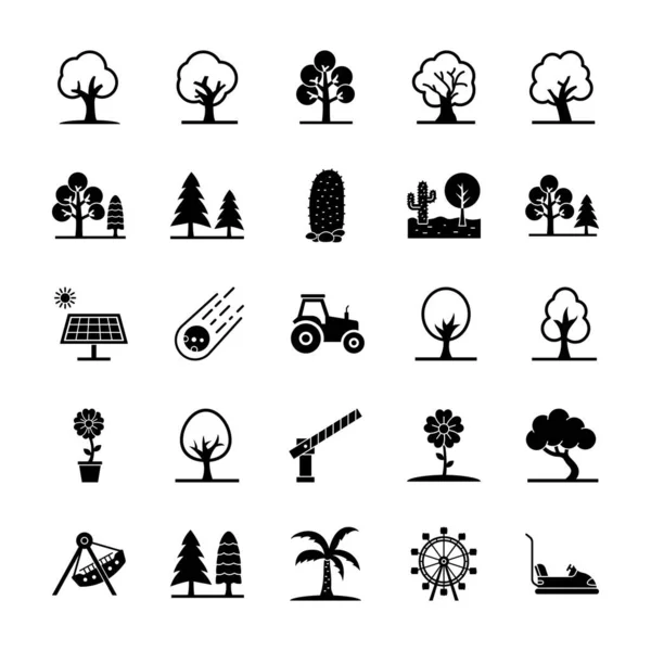 Natur Pflanzen Und Park Isolierte Vektorsymbole Die Jedes Einzelne Symbol — Stockvektor