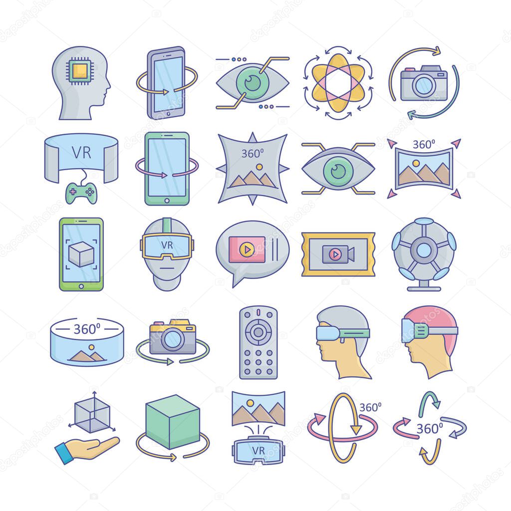 Virtual Reality Vector Icons Set every single icons can be easily modified or edited