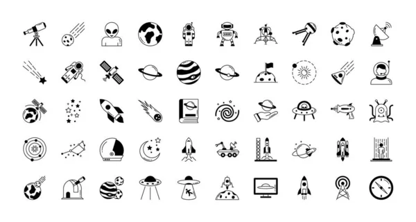 Espacio Planetas Iconos Vectores Aislados Conjunto Cada Uno Los Iconos — Vector de stock