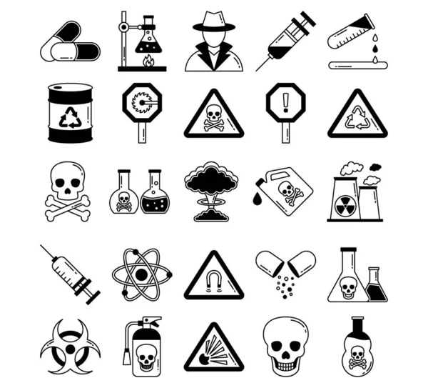 Poison Danger Symbols Los Iconos Vectoriales Establecen Que Cada Icono — Archivo Imágenes Vectoriales