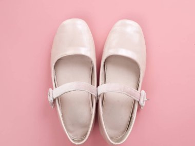 Bale ayakkabısı kopya alanı ile pembe arka plan üzerinde.