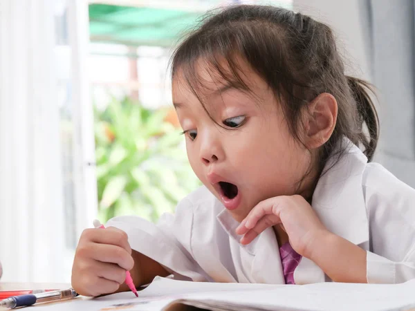 Happy Asian Girl Doing Homework Home — Stock Photo, Image