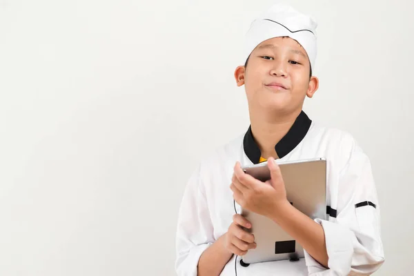 Preteen Aziatisch Uniform Van Japanse Chef Kok Met Behulp Van — Stockfoto