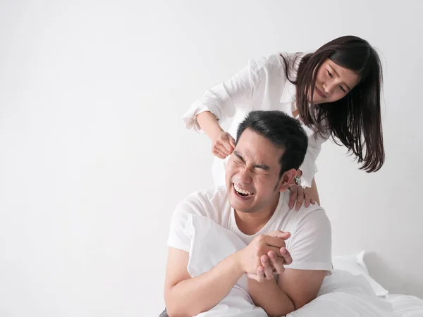 Asian family fight. Furious wife hurt husband after unfaithful