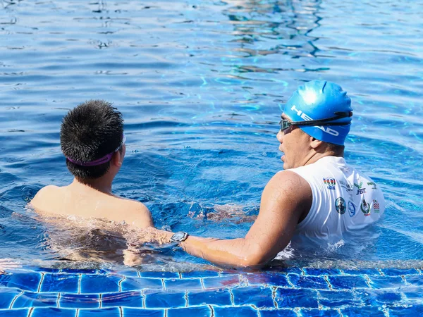 Prachubkirikhan Thailand October 2018 Untitled Swimming Coach Teaching His Student — Stock Photo, Image