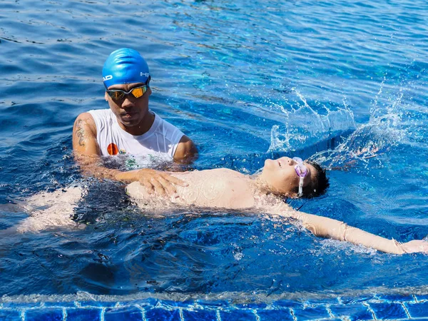 Prachubkirikhan Thailand October 2018 Untitled Swimming Coach Teaching His Student — Stock Photo, Image