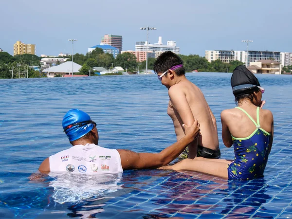 Prachubkirikhan Thailand October 2018 Untitled Swimming Coach Teaching His Student — Stock Photo, Image