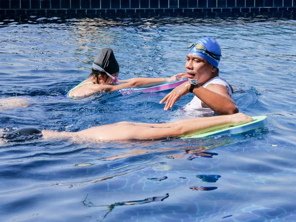 Prachubkirikhan Thailand October 2018 Untitled Swimming Coach Teaching His Student — Stock Photo, Image