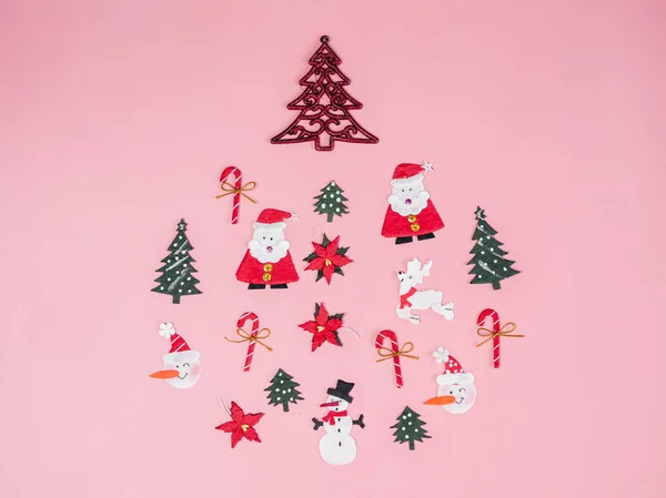 Christmas Objects Laid Out Shape Bubble Pink Background — Stock Photo, Image