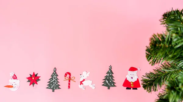 Christmas Decorating Copy Space Pink Colour Top View — Stock Photo, Image