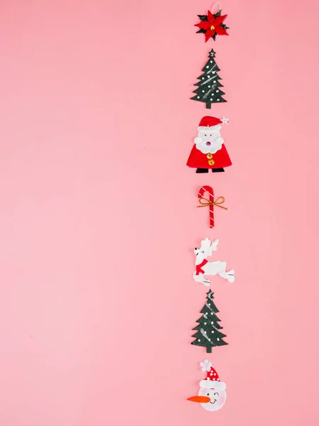 Decoración Navidad Con Espacio Copia Color Rosa Vista Superior —  Fotos de Stock