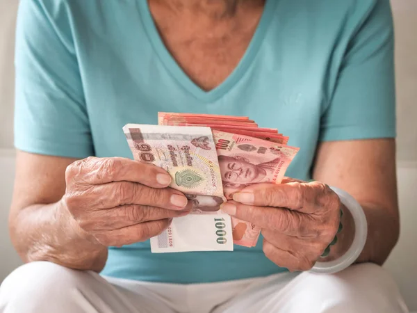 Senior Woman Receive Subsistence Allowance Government Lifestyle Concept — Stock Photo, Image