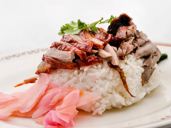 Roast Duck Rice Popular Chinese Barbecue Rice Dish Rice Slices — Stock Photo, Image