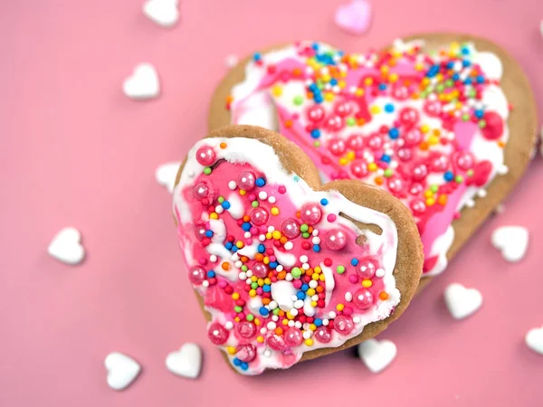 Valentine Cookies Růžovém Pozadí — Stock fotografie