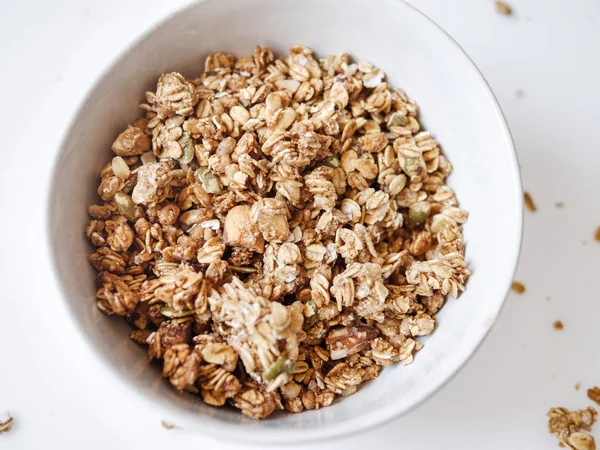 Cereal con flake whole grains in white bowl. — Stock Photo, Image