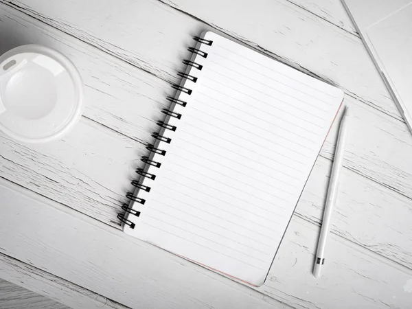 Koffiepauze, ideeën, notities, doelen of plan schrijven concept. Top v — Stockfoto
