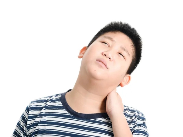 Genç Asya preteen çocuk omuz veya boyun ağrısı olan. — Stok fotoğraf