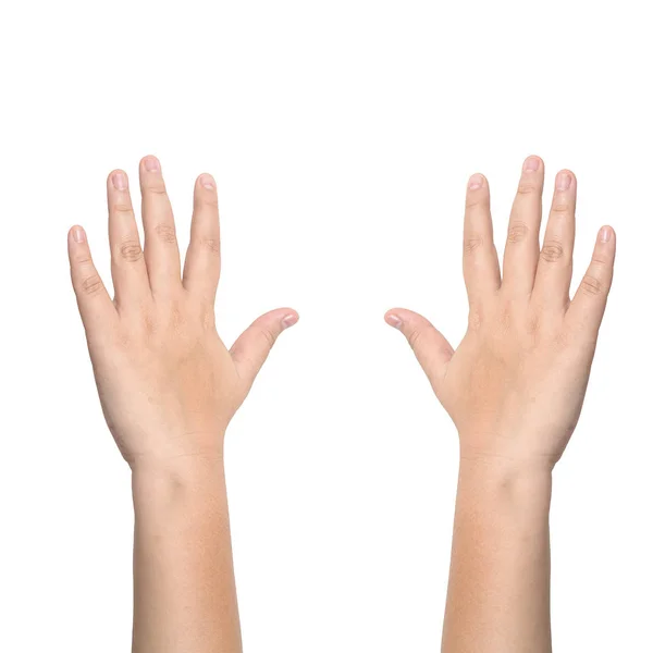 Right and left hands calling for help on white background — Stock Photo, Image