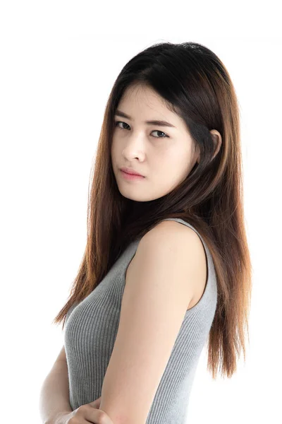 Portrait femme asiatique isolé sur fond blanc . — Photo