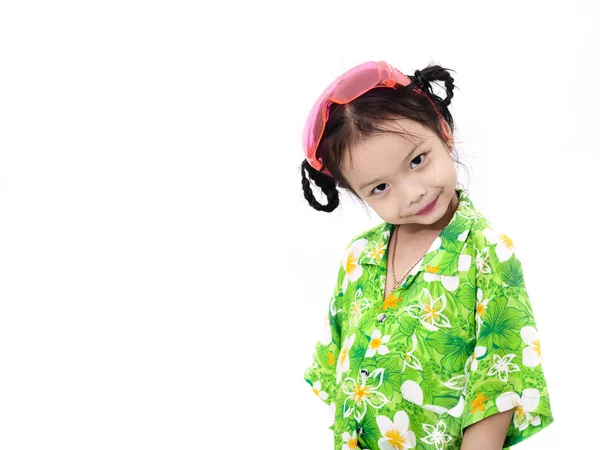 Young Asian girl with water gun on white background, Songkran Fe — Stock Photo, Image