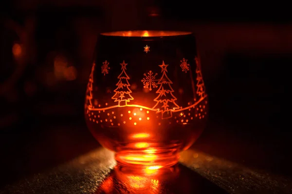 Glass Candle Holder Christmas Christmas Graphics Form Glass Snowflakes Christmas — Stock Photo, Image