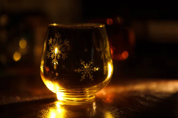 Glass Candle Holder Christmas Christmas Graphics Form Glass Snowflakes Christmas — Stock Photo, Image