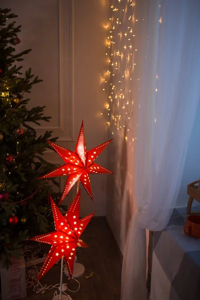 Christmas Toys Garlands Interior Elements Lights Home Decoration Holiday Tied — Stock Photo, Image