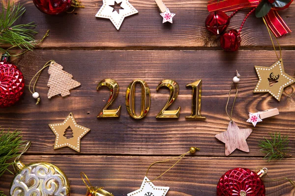 Piso Navidad Con Año Nuevo 2021 Símbolo Los Números Oro —  Fotos de Stock