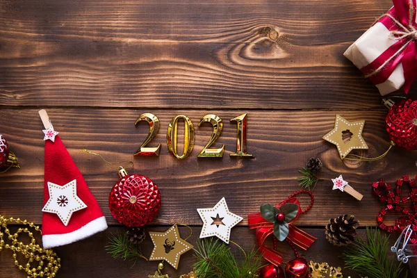 Piso Navidad Con Año Nuevo 2021 Símbolo Los Números Oro — Foto de Stock